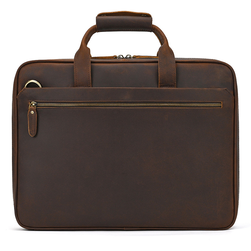 Retro Crazy Horse Leather Briefcase Ultra-Thin Business Handbag 15.6-Inch Laptop Bag