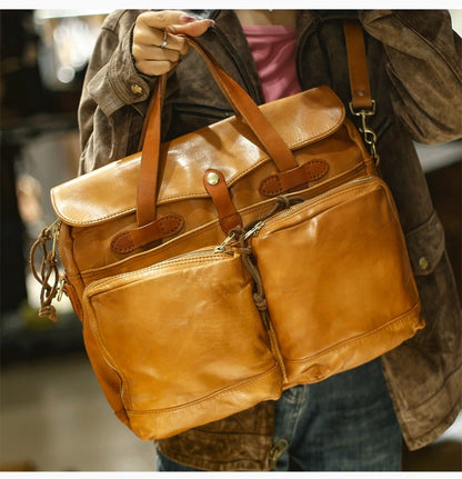 Retro Horse Leather Men's Business Briefcase Crossbody Computer Bag