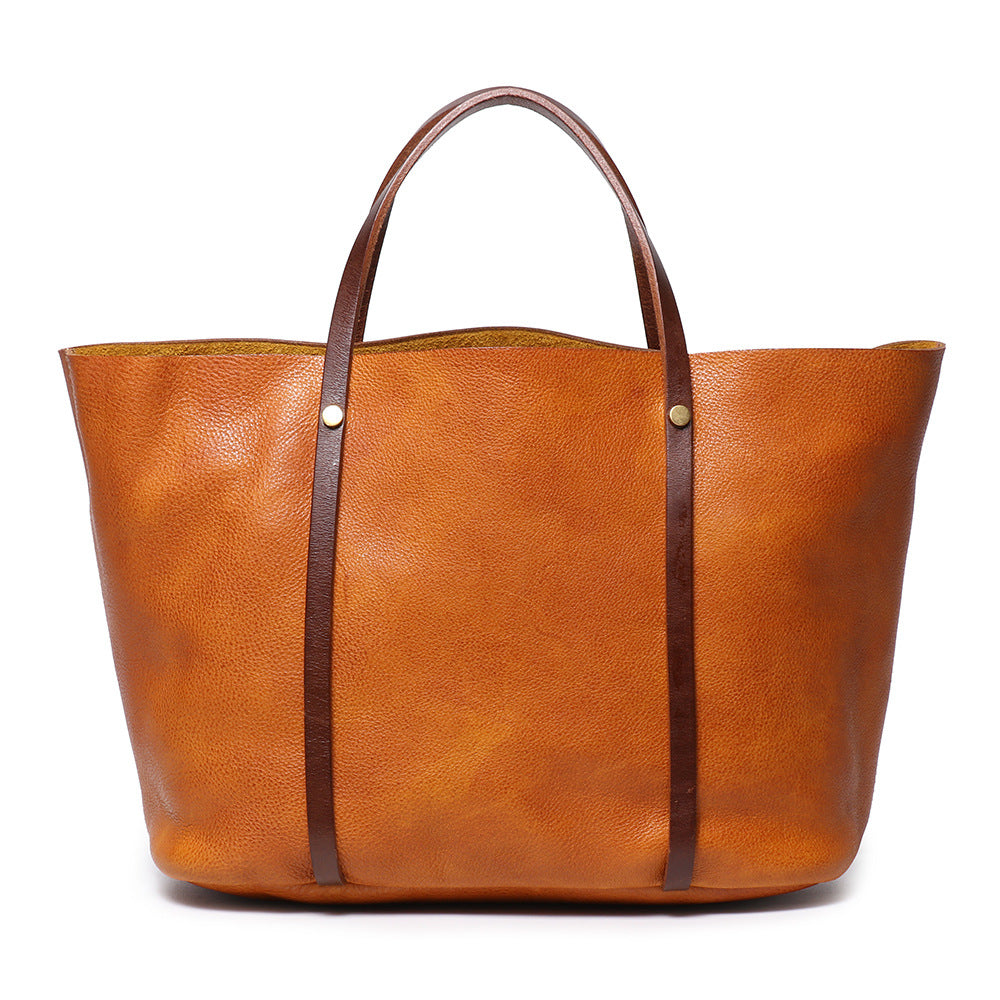 New Handmade Genuine Leather Tote Bag Large Capacity Multifunctional Tote Soft Leather Shoulder Bag