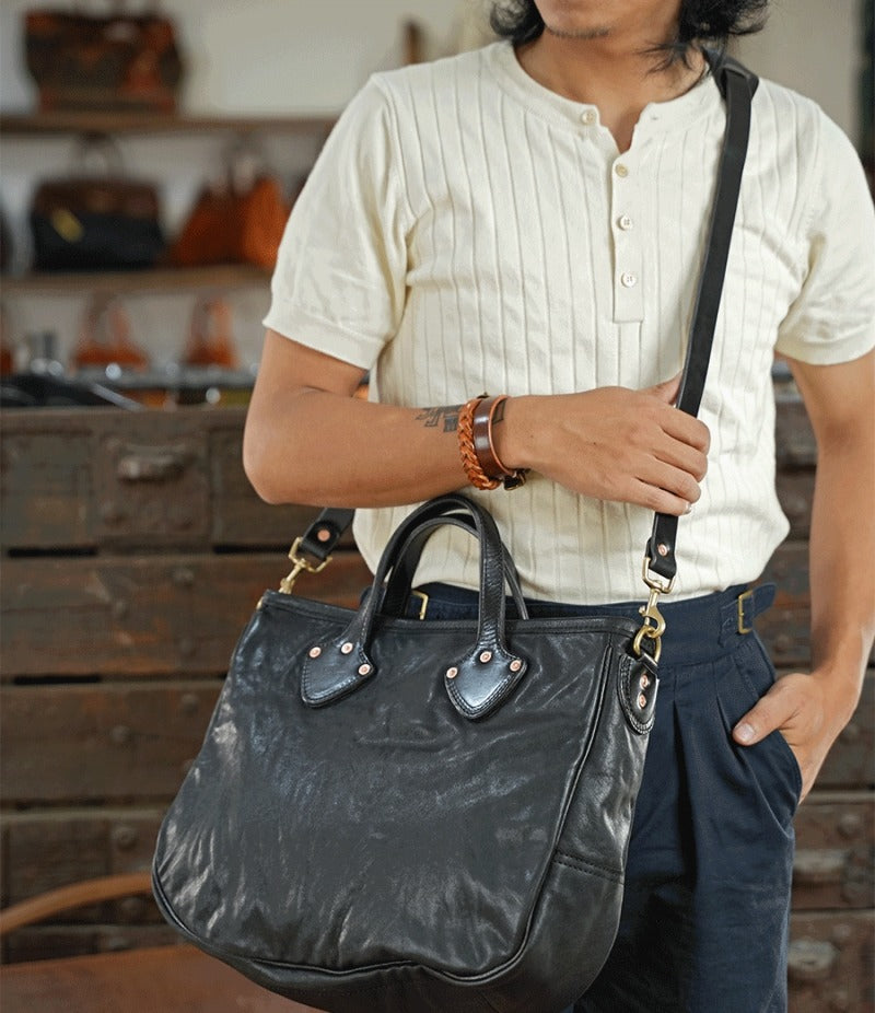 Vegetable-tanned Leather Men's and Women's Crossbody Briefcase Bag Full-grain Horse Leather Handmade Bag