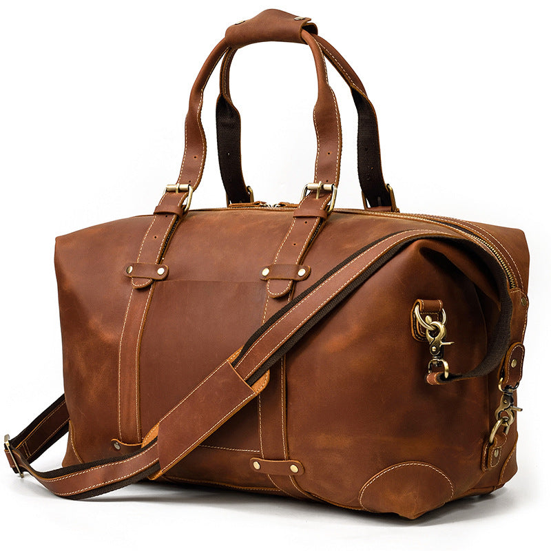 Travel Bag Crazy Horse Leather Large-Capacity Luggage Bag Vintage Handbag Crossbody Messenger Bag