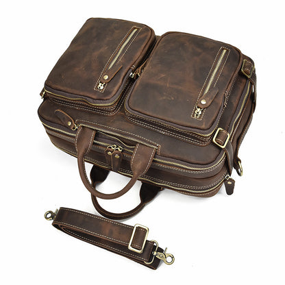 Men's Briefcase Crazy Horse Leather Multifunctional Handbag Full-grain Cowhide Computer Bag