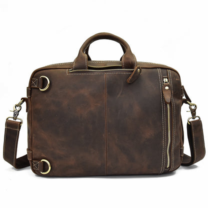 Men's Briefcase Crazy Horse Leather Multifunctional Handbag Full-grain Cowhide Computer Bag