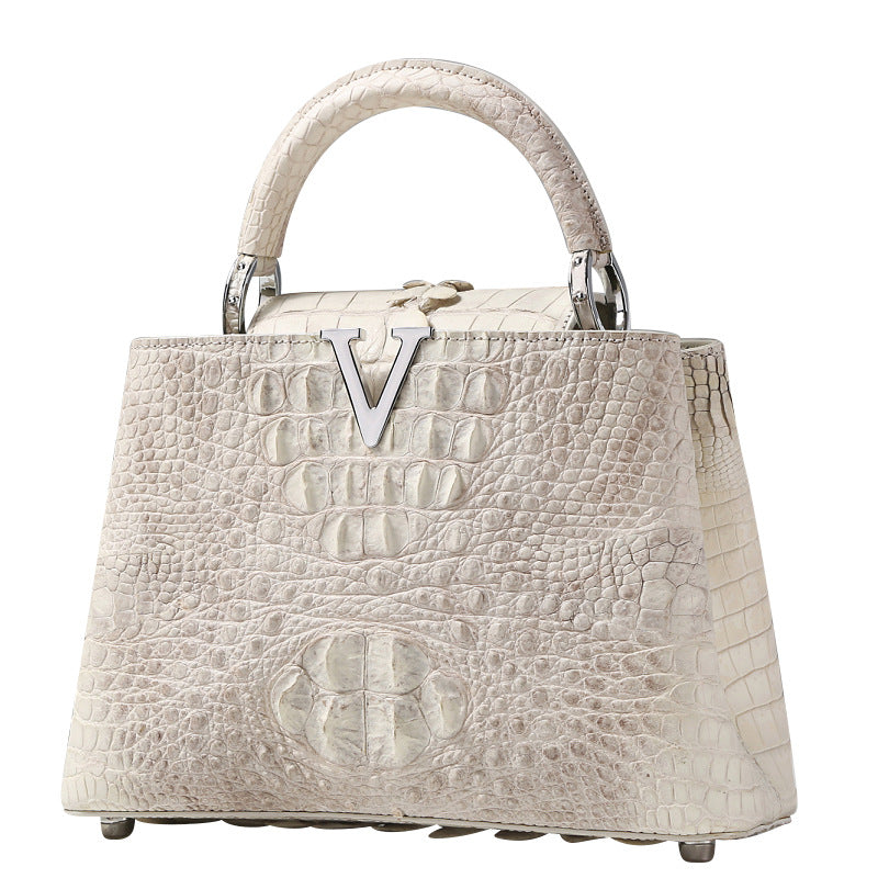 Imported Nile Crocodile Leather Messenger Bag Himalayan White Women's Bag