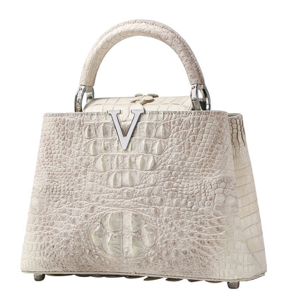 Imported Nile Crocodile Leather Messenger Bag Himalayan White Women's Bag