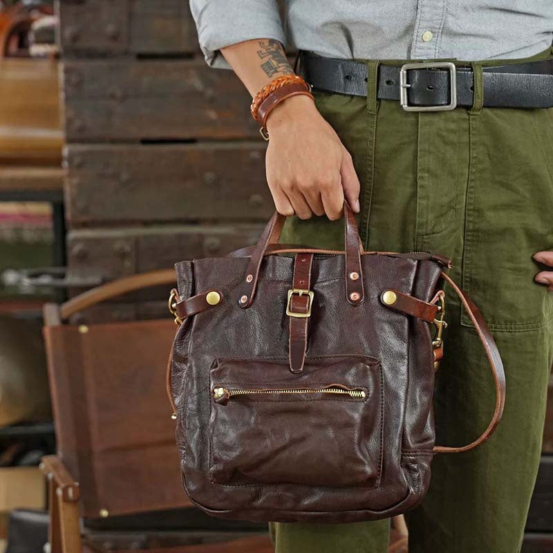 Full-grain Cowhide Leather Retro Shoulder Bag Vegetable Tanned Crossbody Bag Men and Women Casual Bag