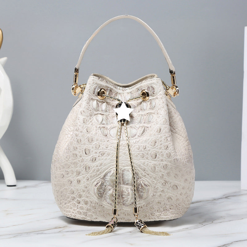 Himalayan White Leather Bucket Bag Shoulder Messenger Bag Crocodile Leather Crossbody Bag