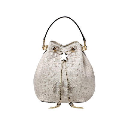 Himalayan White Leather Bucket Bag Shoulder Messenger Bag Crocodile Leather Crossbody Bag