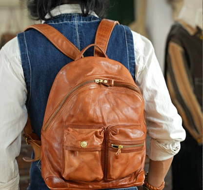 Vegetable-tanned Leather Backpacks Full-grain Horse Skin Sheep Skin Leather Backpack