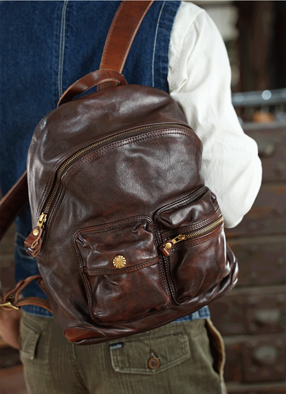 Vegetable-tanned Leather Backpacks Full-grain Horse Skin Sheep Skin Leather Backpack