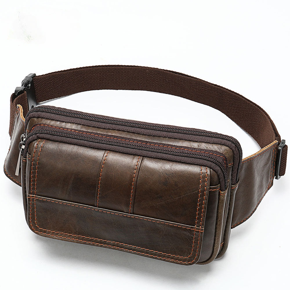 Genuine Leather Men's Waist Bag, Top-grain Leather Outdoor Single Shoulder Crossbody Chest Bag, Motorcycle Waist Bag