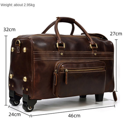 Men's Large-capacity Suitcase Genuine Leather Luggage Case Retro Cowhide Travel Bag