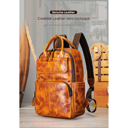 Genuine Leather Waterproof Outdoor High-capacity Backpack Full-grain Cowhide  Leather Backpack