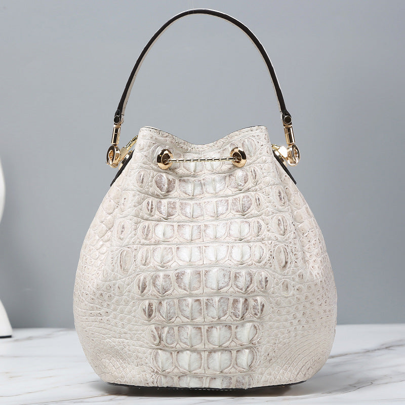 Himalayan White Leather Bucket Bag Shoulder Messenger Bag Crocodile Leather Crossbody Bag