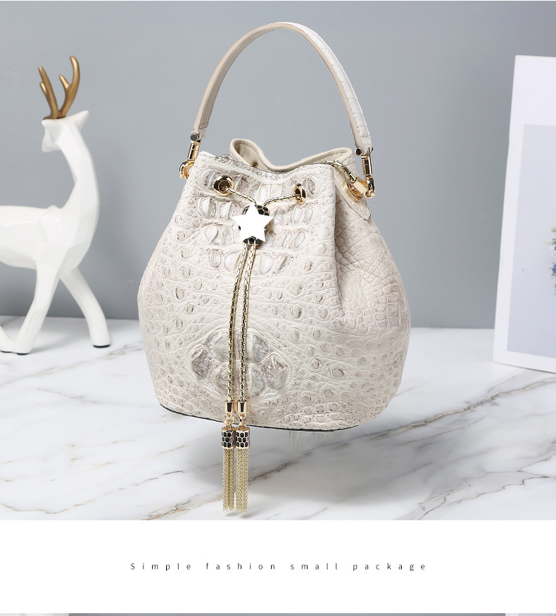 Himalayan White Leather Bucket Bag Shoulder Messenger Bag Crocodile Leather Crossbody Bag