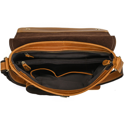 Men's Leather Shoulder Bag Crazy Horse Leather Crossbody Bag Full-grain Cowhide Flip Messenger Bag