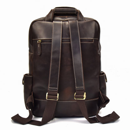 Men's Retro Backpack Crazy Horse Leather Travel Bag Large Capacity Bag