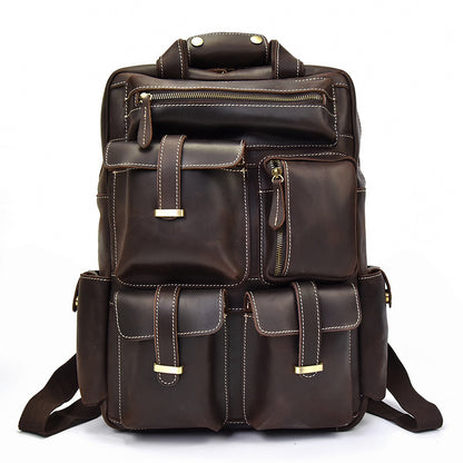 Men's Retro Backpack Crazy Horse Leather Travel Bag Large Capacity Bag