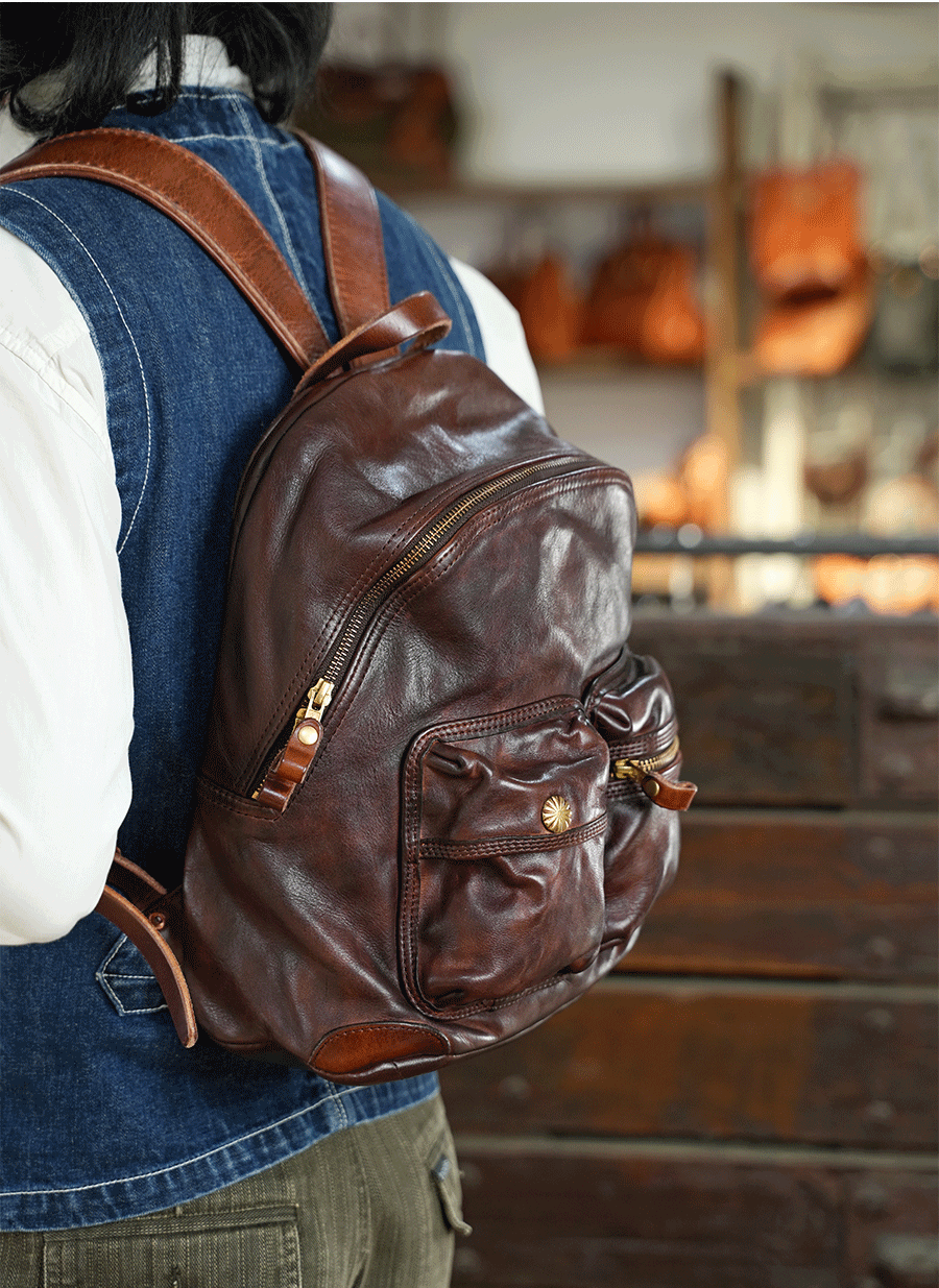 Vegetable-tanned Leather Backpacks Full-grain Horse Skin Sheep Skin Leather Backpack