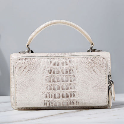 Himalayan White Crocodile Leather Women's Bag Small Square Bag Genuine Leather Handbag Messenger Bag