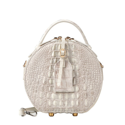 High-End Nile Crocodile Leather Small round Bag Himalayan White Women's Bag Crossboby Bag