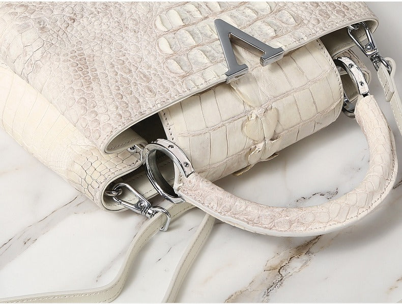 Imported Nile Crocodile Leather Messenger Bag Himalayan White Women's Bag