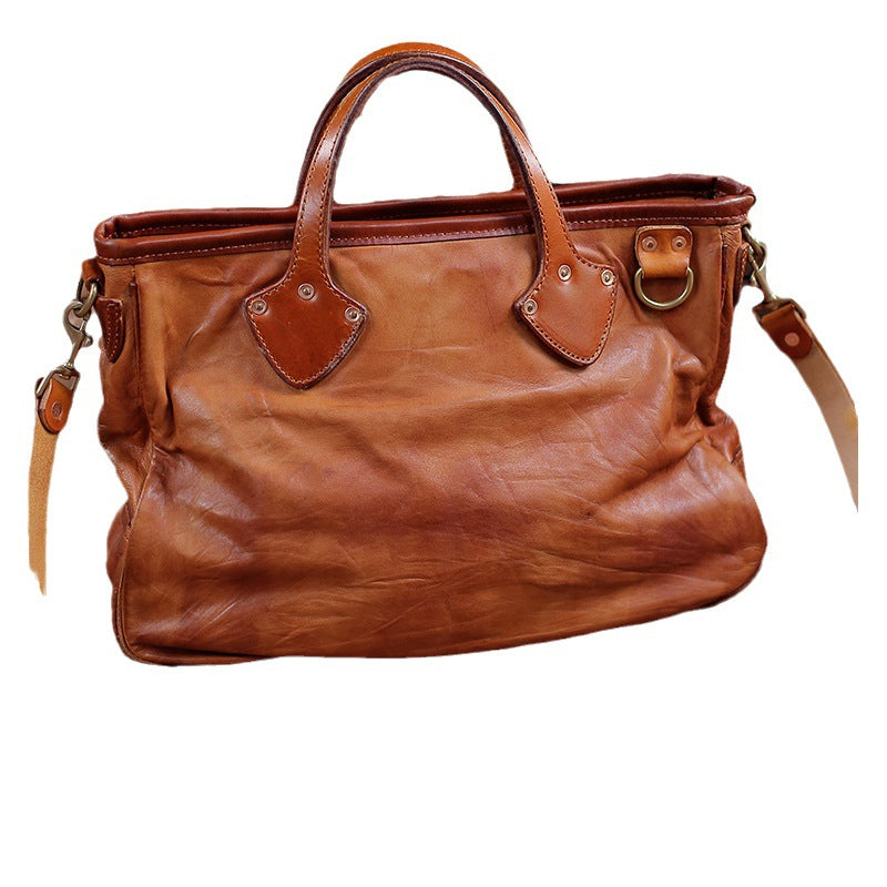 Vegetable-tanned Leather Men's and Women's Crossbody Briefcase Bag Full-grain Horse Leather Handmade Bag