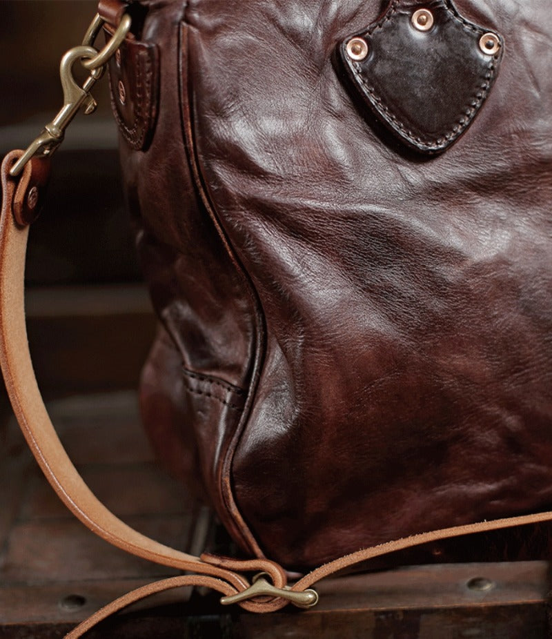 Vegetable-tanned Leather Men's and Women's Crossbody Briefcase Bag Full-grain Horse Leather Handmade Bag