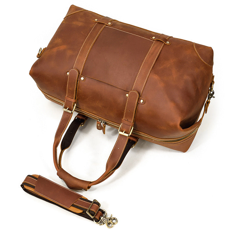 Travel Bag Crazy Horse Leather Large-Capacity Luggage Bag Vintage Handbag Crossbody Messenger Bag