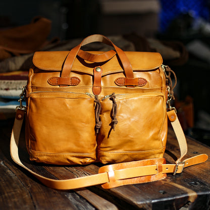 Retro Horse Leather Men's Business Briefcase Crossbody Computer Bag