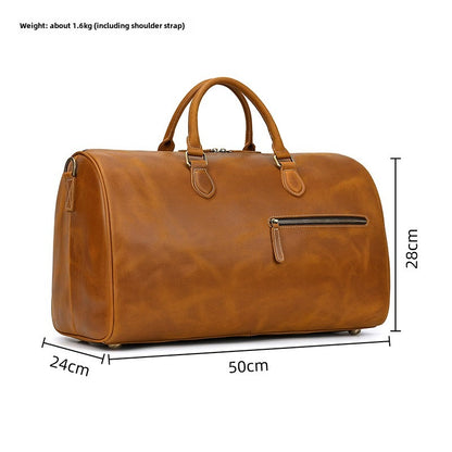 Retro Crazy Horse Leather Travel Bag Large Capacity Genuine Leather Portable Shoulder Bag Cowhide Leather Luggage Bag