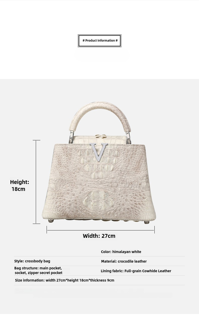 Imported Nile Crocodile Leather Messenger Bag Himalayan White Women's Bag