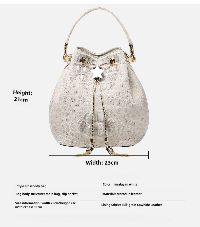 Himalayan White Leather Bucket Bag Shoulder Messenger Bag Crocodile Leather Crossbody Bag