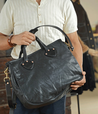 Vegetable-tanned Leather Men's and Women's Crossbody Briefcase Bag Full-grain Horse Leather Handmade Bag