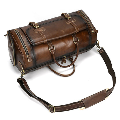 Vintage Leather Duffle Bag Men's Fashion Cowhide Travel Bag