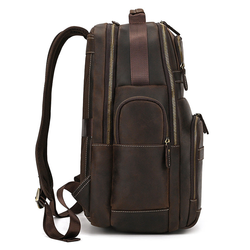 Genuine Leather Backpack Crazy Horse Full-grain Cowhide Leather Travel Bag