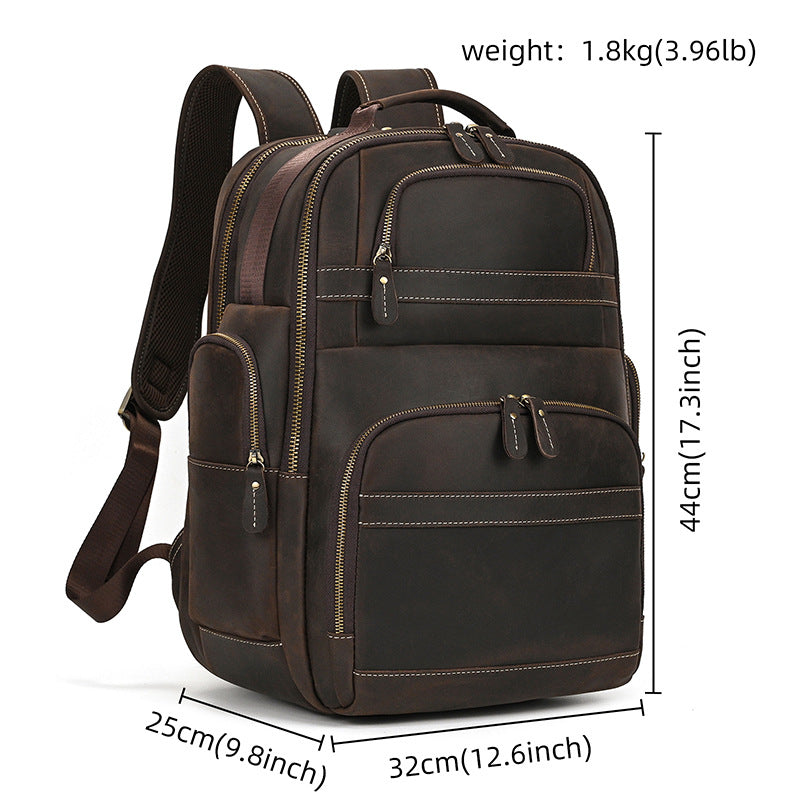 Genuine Leather Backpack Crazy Horse Full-grain Cowhide Leather Travel Bag