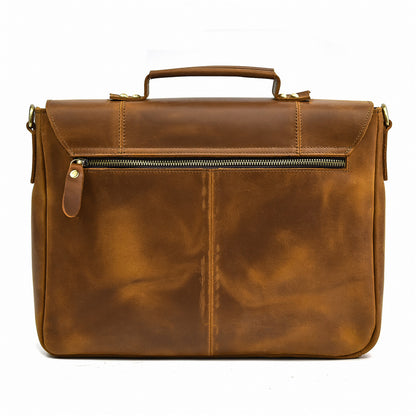 Men's Crazy Horse Leather Briefcase Full-grain Cowhide Crossbody Bag