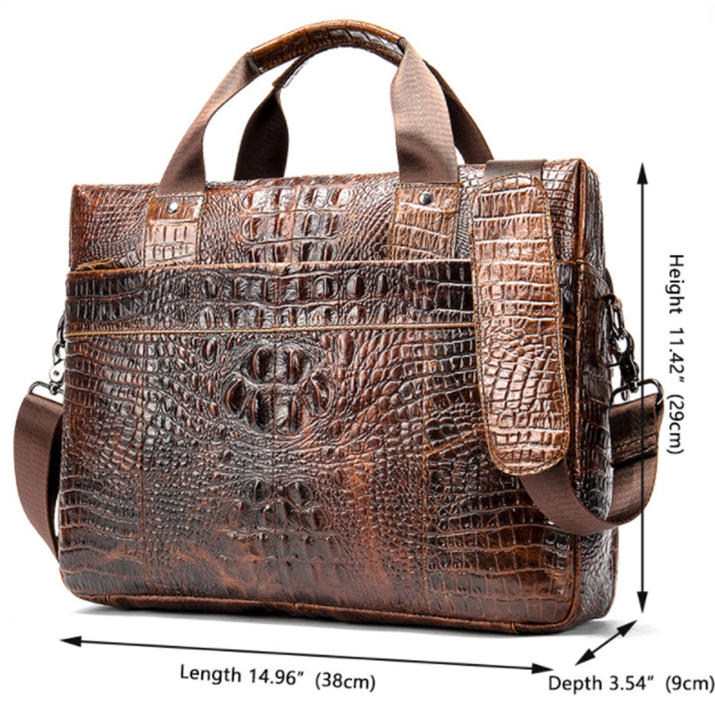 Men's Computer Briefcase Crocodile Pattern Bag Full-grain Cowhide Leather Portable Shoulder Bag