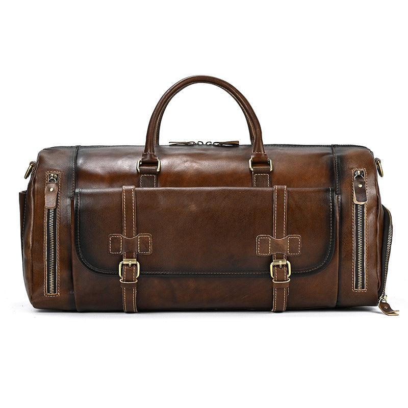 Vintage Leather Duffle Bag Men's Fashion Cowhide Travel Bag