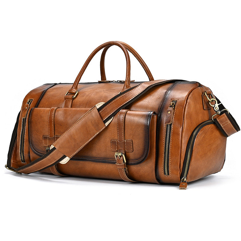 Vintage Leather Duffle Bag Men's Fashion Cowhide Travel Bag