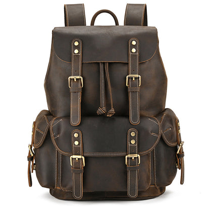 Men's Backpack, Crazy Horse Leather Backpack, Large Capacity Flip Travel Bag