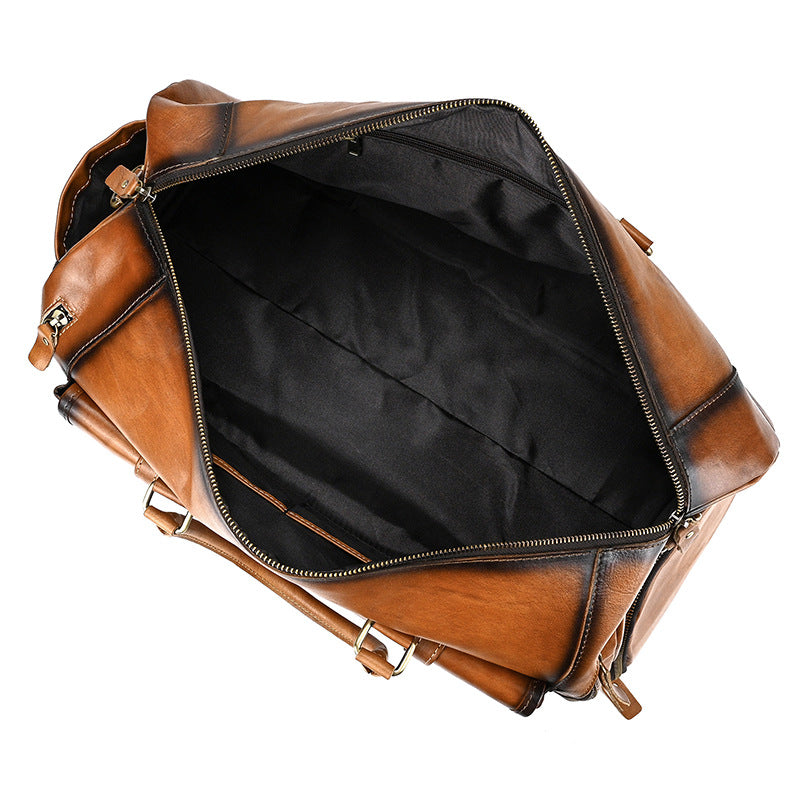 Vintage Leather Duffle Bag Men's Fashion Cowhide Travel Bag