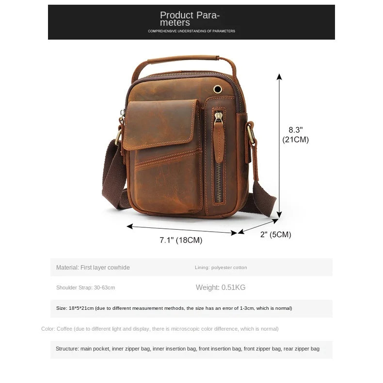 Men's High-capacity Crossbody Bag, Genuine Leather Bag