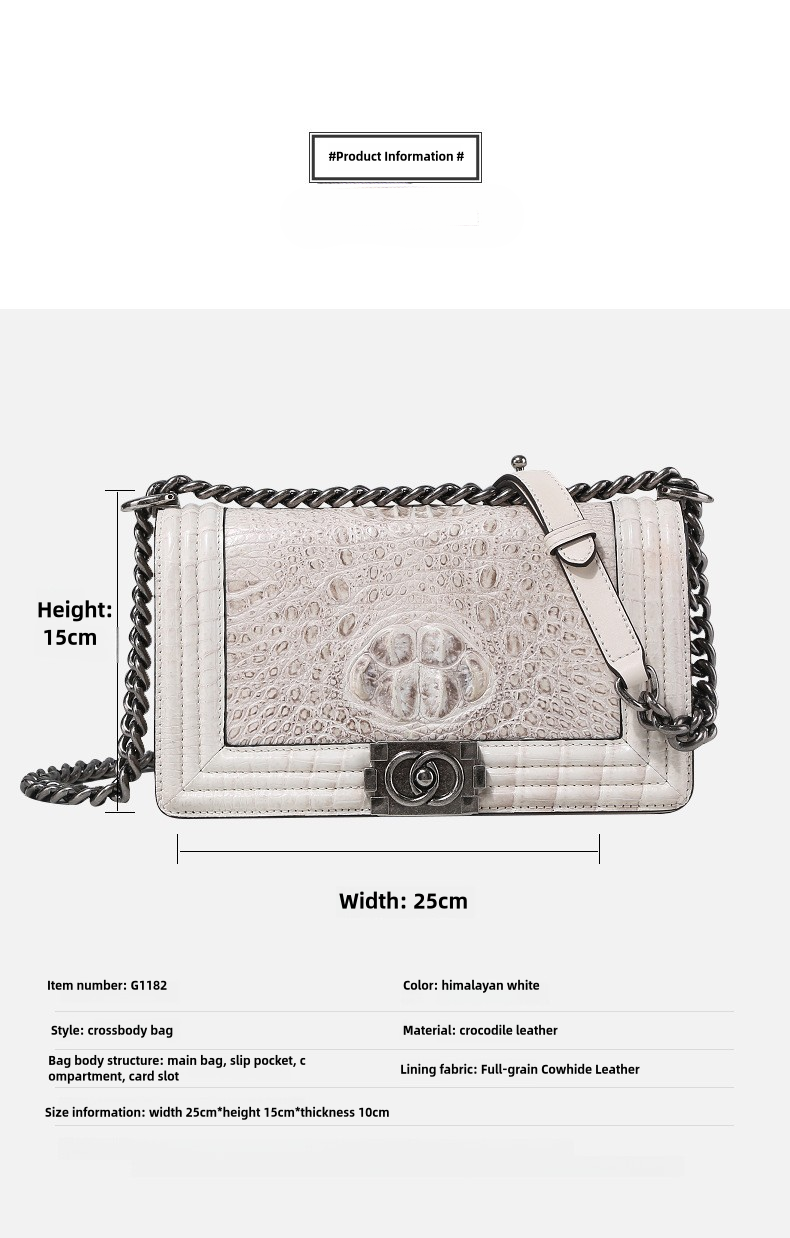 Himalayan White Crocodile Leather Classic Chain Small Square Bag Shoulder Messenger Bag