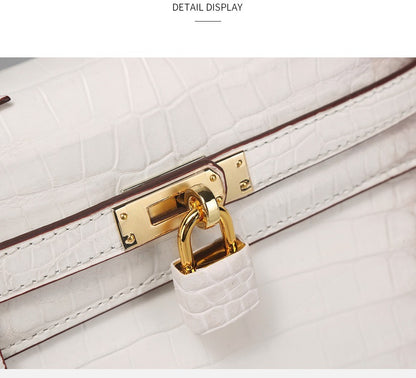 New Style Himalayan White Crocodile Leather Kelly Bag Genuine Leather Women's Crossbody Bag Messenger Handbag