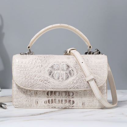 Himalayan White Crocodile Leather Women's Bag Small Square Bag Genuine Leather Handbag Messenger Bag