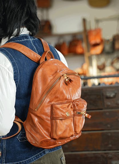 Vegetable-tanned Leather Backpacks Full-grain Horse Skin Sheep Skin Leather Backpack