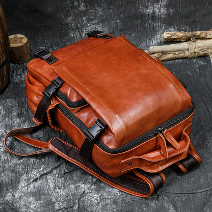 Casual Cowhide Flip Backpack Large Capacity Computer Bag