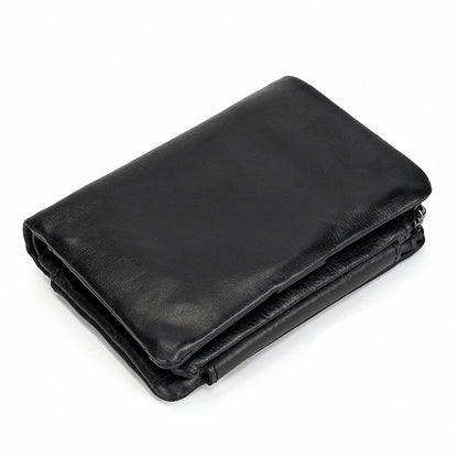 Full-grain Cowhide Trifold Short Wallet with Multiple Card Slots